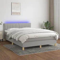 Vidaxl Box spring postelja z vzmetnico LED sv. siva 140x200 cm blago