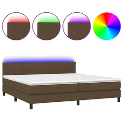 Vidaxl Box spring postelja z vzmetnico LED temno rjava 200x200cm blago