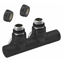 Komplet kotnih ventilov za radiator za brisače TWIN BLACK, priključek na sredini, 50 mm, mat črn - 46