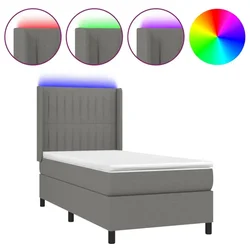 Vidaxl Box spring postelja z vzmetnico LED temno siva 100x200 cm blago