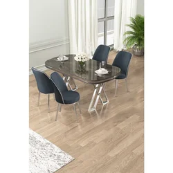 Hanah Home trpezarijski set Lai, sto i 4 stolice, antracit ploča Irony, hromirane noge, antracit tkanina Babyface