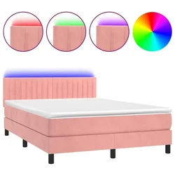 Vidaxl Box spring postelja z vzmetnico LED roza 80x200 cm žamet