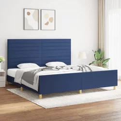 Vidaxl Posteljni okvir z vzglavjem moder 200x200 cm blago