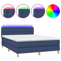 Vidaxl Box spring postelja z vzmetnico LED modra 140x190 cm blago