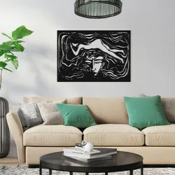 WallXpert metalni zidni ukras RT-AWD-093, ženski lik sa talasastom kosom, 58,5 x 41 cm, crni