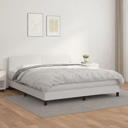 shumee Box spring postelja z vzmetnico bela 180x200 cm umetno usnje