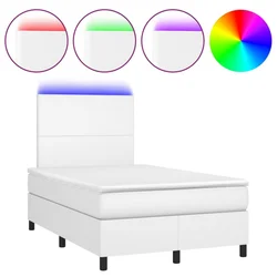 Vidaxl Box spring postelja z vzmetnico LED bela 120x190 cm um. usnje