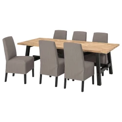 SKOGSTA / BERGMUND Sto i 6 stolica, bagrem/Nolhaga siva/bež, 235x100 cm