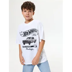 Sinsay - Pamučna oversize majica s printom Hot Wheels - belo