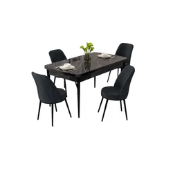 Hanah Home trpezarijski set Rax, sto na razvlačenje i 4 stolice, ploča u dekoru crnog mermera, antracit tkanina Babyface