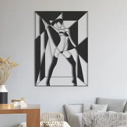 WallXpert metalni zidni ukras RT-NMD-066, geometrijska ženska figura u ramu, 58,5 x 41 cm, crni
