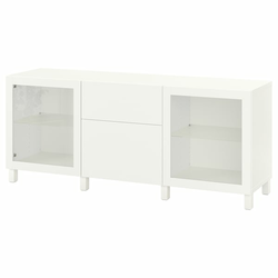 BESTA Kombin. odlaganje s fiokama, bela Lappviken/Sindvik/Stubbarp belo bistro staklo, 180x42x74 cm
