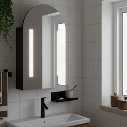 Kupaonski ormarić s ogledalom LED lučni crni 42 x 13 x 70 cm