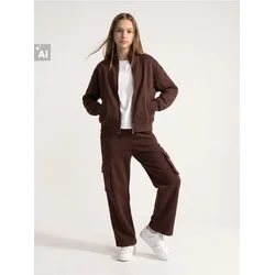 Sinsay - Pamučne wide leg cargo pantalone - tamno braon