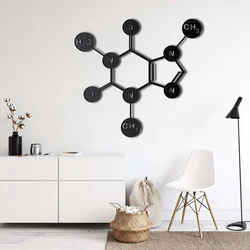 WallXpert metalni zidni ukras 5027, strukturna formula molekula kofeina, 60 x 58 cm, crni