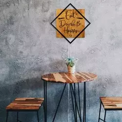Wallity Zidna dekoracija Eat, Drink Be, Happy, 54x54 cm, Smeđe boje