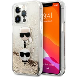 Maska za telefon Karl Lagerfeld Hc Liquid Glitter 2 Heads za iPhone 14 Pro 6.1 zlatna (KLHCP14LKICGLD)