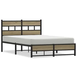Vidaxl Kovinski posteljni okvir brez vzmetnice sonoma hrast 120x200 cm