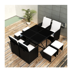 VIDAXL ratan jedilnica miza s 4 stoli 4 stolčki črna