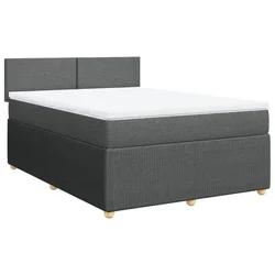 Vidaxl Box spring postelja z vzmetnico temno siva 140x200 cm blago