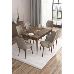 Hanah Home Set Trpezarijski sto i 6 stolica Are, Bež-braon