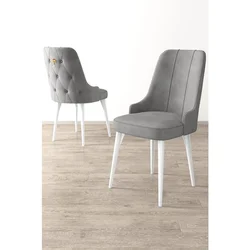 Hanah Home set trpezarijskih stolica Enoa 6 kom, siva tkanina Babyface, bele drvene noge