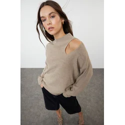 Trendyol Mink Oversized Window/Cut Out Knitwear Sweater