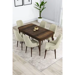 Hanah Home trpezarijski set Kar, sto na razvlačenje i 6 stolica, ploča u dekoru drveta Baroque, krem tkanina Babyface