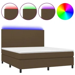 Vidaxl Box spring postelja z vzmetnico LED temno rjava 180x200cm blago