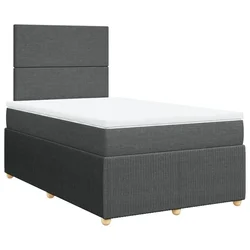 Vidaxl Box spring postelja z vzmetnico temno siva 120x200 cm blago
