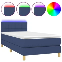 Vidaxl Box spring postelja z vzmetnico LED modra 90x190 cm blago