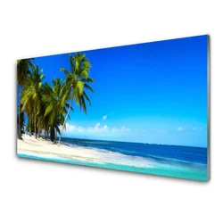 tulup.si Steklena slika Palm tree morje landscape 140x70 cm 2 obešalnika