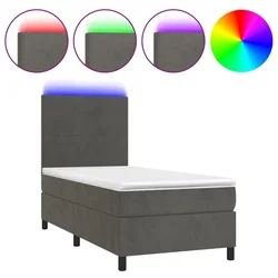 Vidaxl Box spring postelja z vzmetnico LED temno siva 90x200 cm žamet