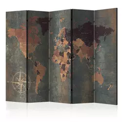artgeist Paravan Map In Browns And Greys, 5-Delni, Enostranski