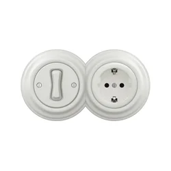 Kliklap - Retro jednopolni prekidač br. 1 i SCHUKO utičnica 230V sa keramičnim okvirom, bela