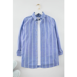 Trendyol Blue Slim Fit Button Down Collar Pinstripe Shirt