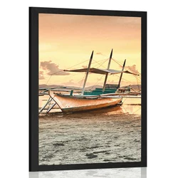 Plakat ladjice ob sončnem zahodu - 40x60 silver