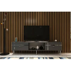Hanah Home TV Komoda Line, 150x40,6x29,6 cm, Antracit-Srebrne boje