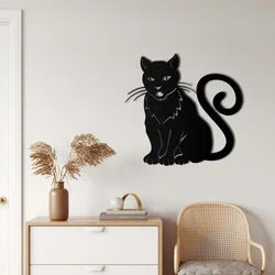 WallXpert metalni zidni ukras 5028, mačka koja sedi sa uvijenim repom, 46 x 43 cm, crni