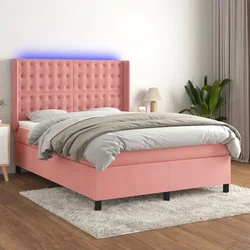 Vidaxl Box spring postelja z vzmetnico LED roza 140x190 cm žamet