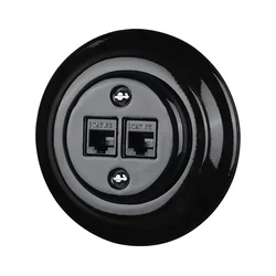 Reblig - Porcelanska retro Ethernet utičnica sa okvirom 2xCAT.5E crna