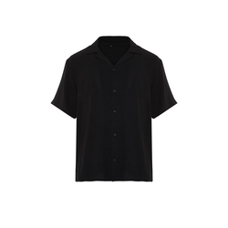 Trendyol Black Black Oversize Fit Summer Short Sleeve Linen Look Shirt Shirt