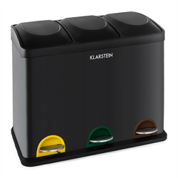 Klarstein ÖKOSYSTEM KOŠ ZA ODPADKE, KOŠ ZA LOČEVANJE ODPADKOV S STOPALKAMI, 45 L (3 X 15 L), ČRNA BARVA