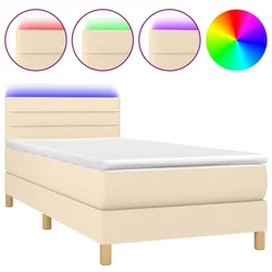 Vidaxl Box spring postelja z vzmetnico LED krem 80x200 cm blago