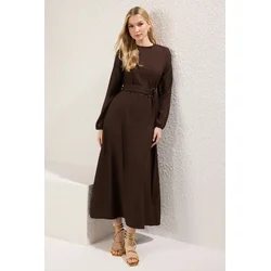 Trendyol Modest Ženska haljina Tctss25Eb00096, Smeđa