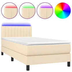 Vidaxl Box spring postelja z vzmetnico LED krem 90x190 cm blago