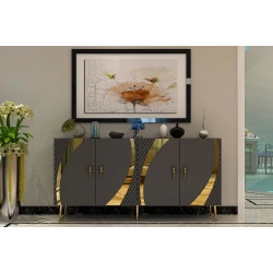 Hanah Home Konzola Hook KB150, 150x75x35 cm, Antracit-zlatne boje