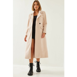 Bianco Lucci Womens Sleeve Badge Detail Long Cashmere Coat 2496