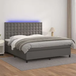 Krevet box spring s madracem LED sivi 160x200cm od umjetne kože