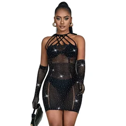 Short fishnet dress w.rhinestones